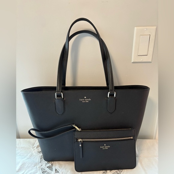 kate spade Handbags - Kate Spade Black Leather Tote and Pouch